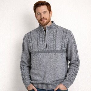 JB Holt Men's Quarter Zip Mock Neck‎ Sweater Knit Pullover Casual Gray Small
